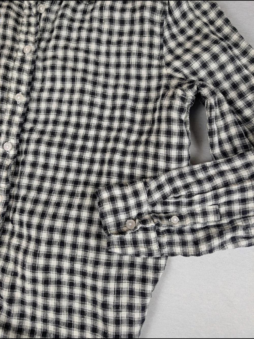 Quince 100% European Linen Plaid Button Down Shirt Women's M Black White - Picture 5 of 9